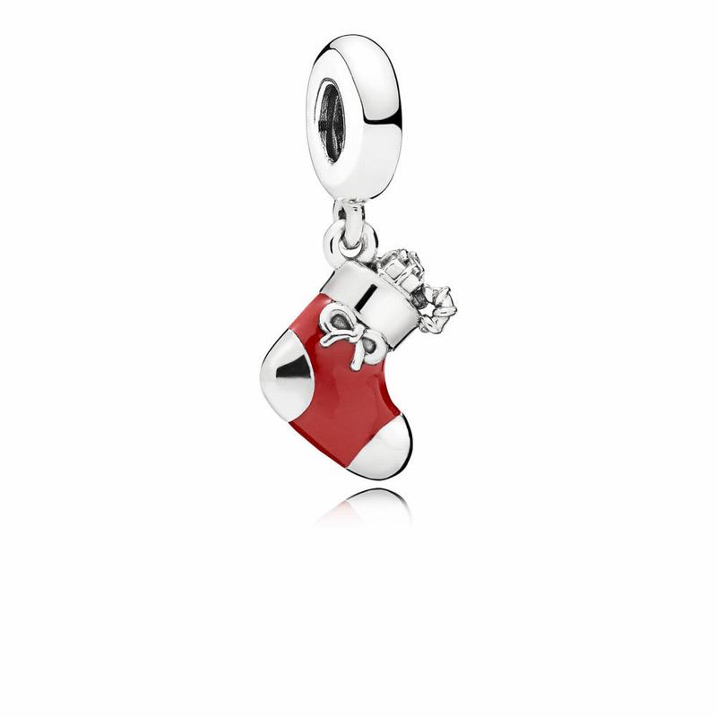 Pandora Festive Stocking Dangle Charm Ireland - Sterling Silver/Enamel/Red - 891534ZQF